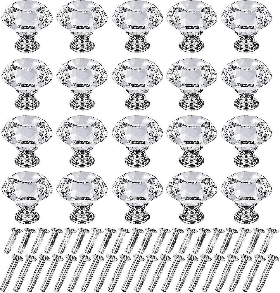 Crystal Cabinet Knobs, 20 Pcs 30mm Transparent Diamond Crystal Cabinet Knobs