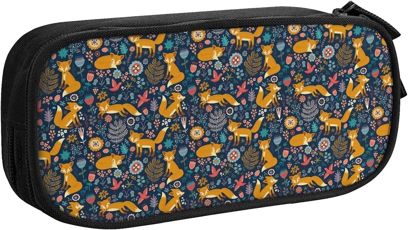 Fox Double Layer Pencil Case Large Capacity Zipper Stationery Storage Bag for Boys and Girls8409