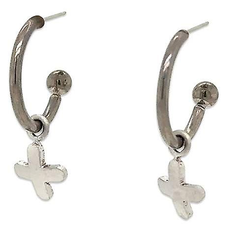 Ti2 Titanium Plus Charm Hoop Earrings - Natural Brushed Silver