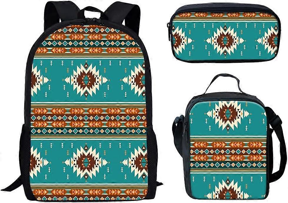 3 قطع الجنوبية نمط هندسي هندسي طباعة حقيبة ظهر للأطفال الأولاد والبنات حقيبة كتب المدرسة الإعدادية مع حقيبة غداء حقيبة قلم رصاص خفيفة الوزن