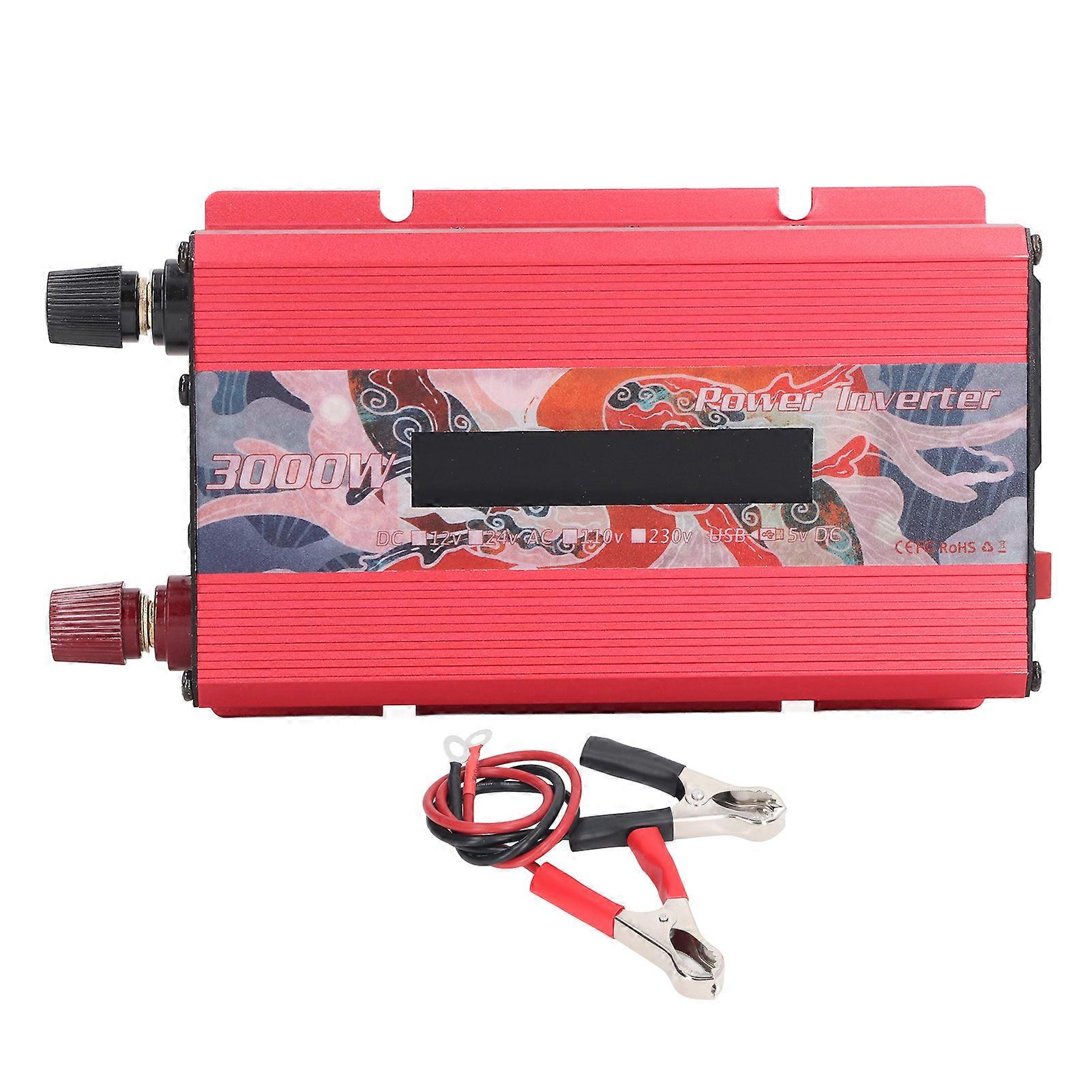 3000W DC to AC Modified Sine Wave Inverter LCD Display Power Converter with 2.0A USB Port Cooling Fan Red DC24V