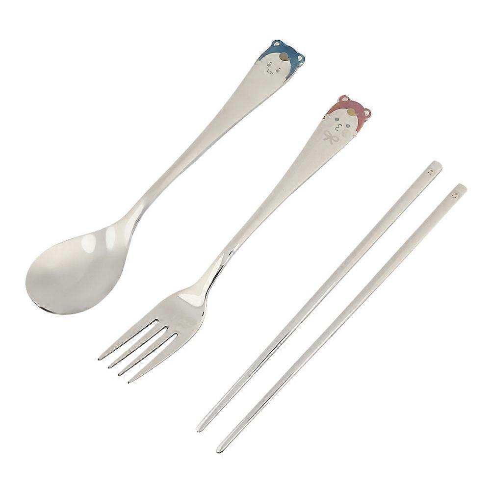 Reusable Stainless Steel Cartoon Pattern Children Tableware Kit  Fork Spoon Chopstick (#1)