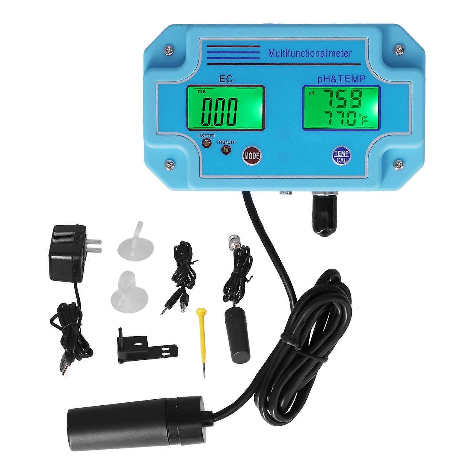 PH EC Temperature Meter DC 6V High Accuracy Portable LCD Hydroponic Monitor Multifunctional TesterUS Plug 110V NO.7028