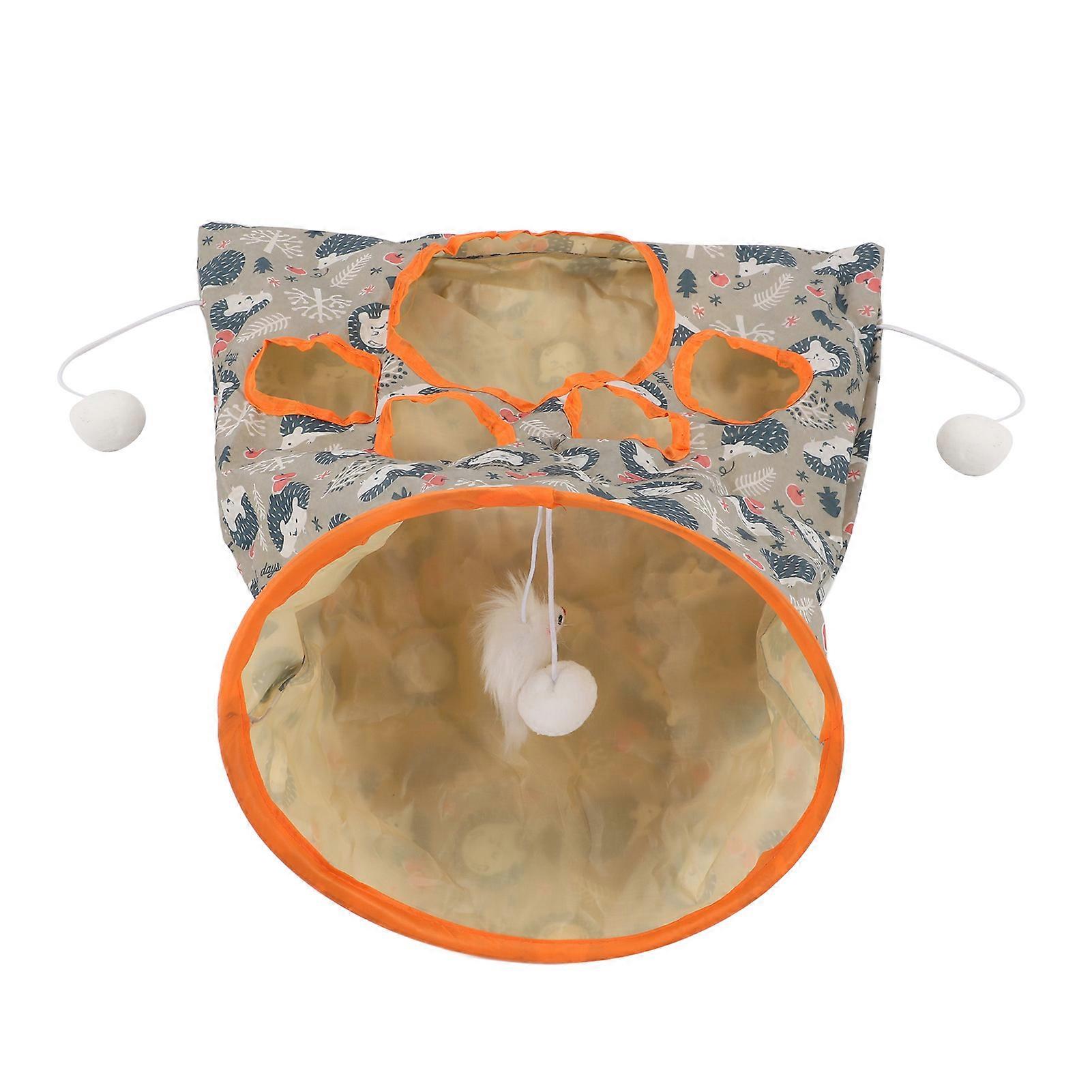 Cat Tunnel Toy Collapsible 3 Layers Paper Ring Pet Tunnel with Plush Ball and Folding Plush Mouse for PetsBlue Hedgehog