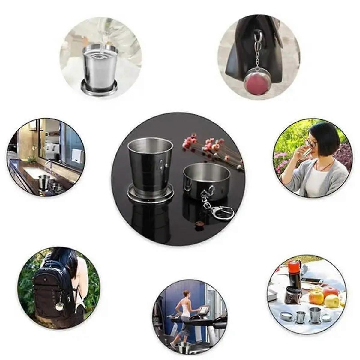 Bärbar Utomhus Resor Vikbar Vikbar Kopp Teleskopisk Mugg Bärbar Rostfritt Stål Vikbar Vattenkopp Utomhus 250ML