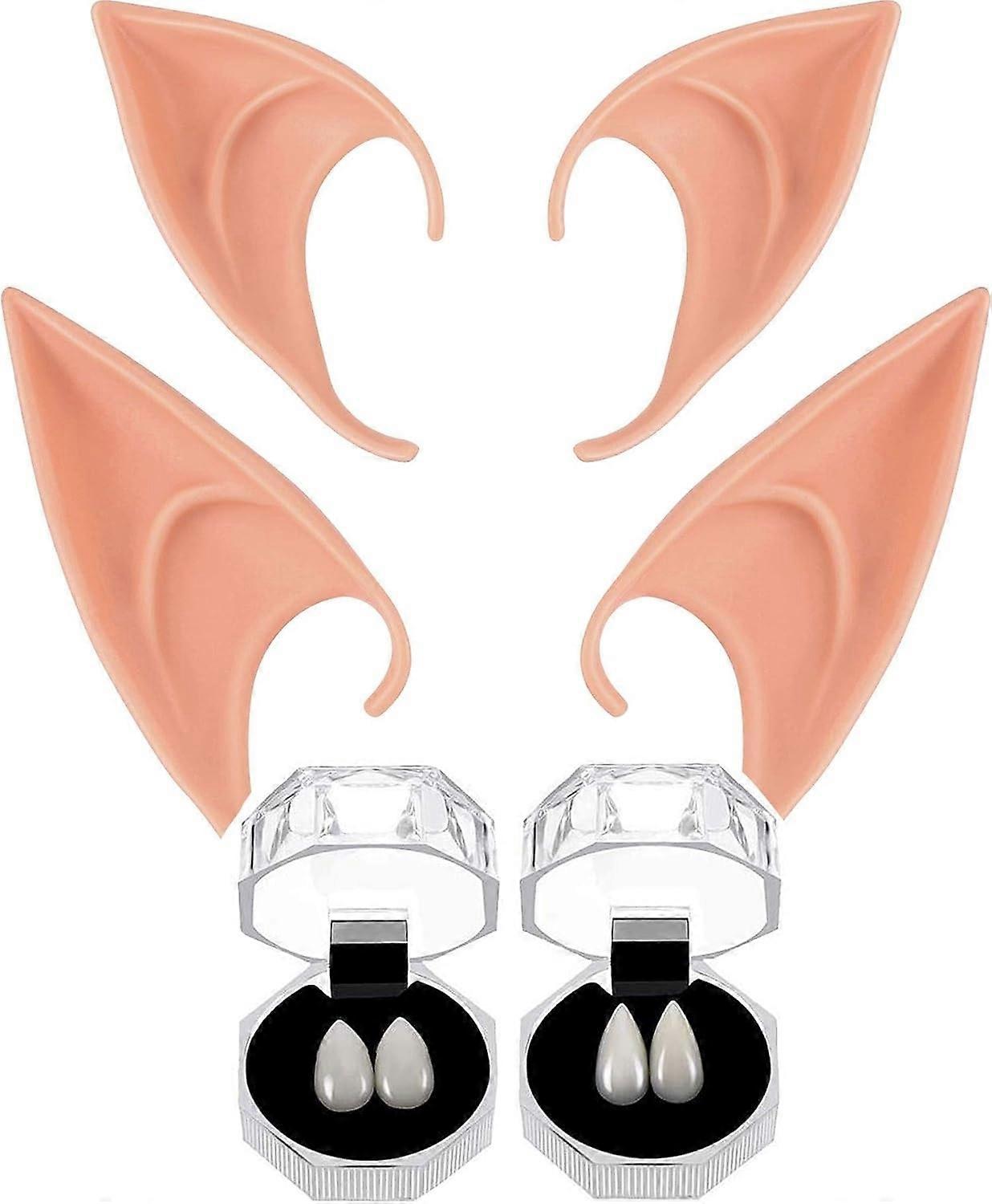 Vampire Fangs Teeth+Latex Elf Ears,Fairy Pixie Soft Ear Halloween Party Cosplay