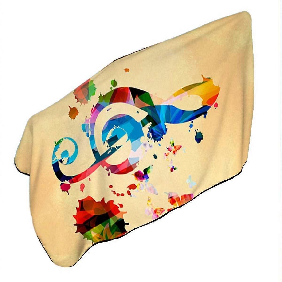 Colorful Treble Clef and Music Notes Microfiber Beach Towel