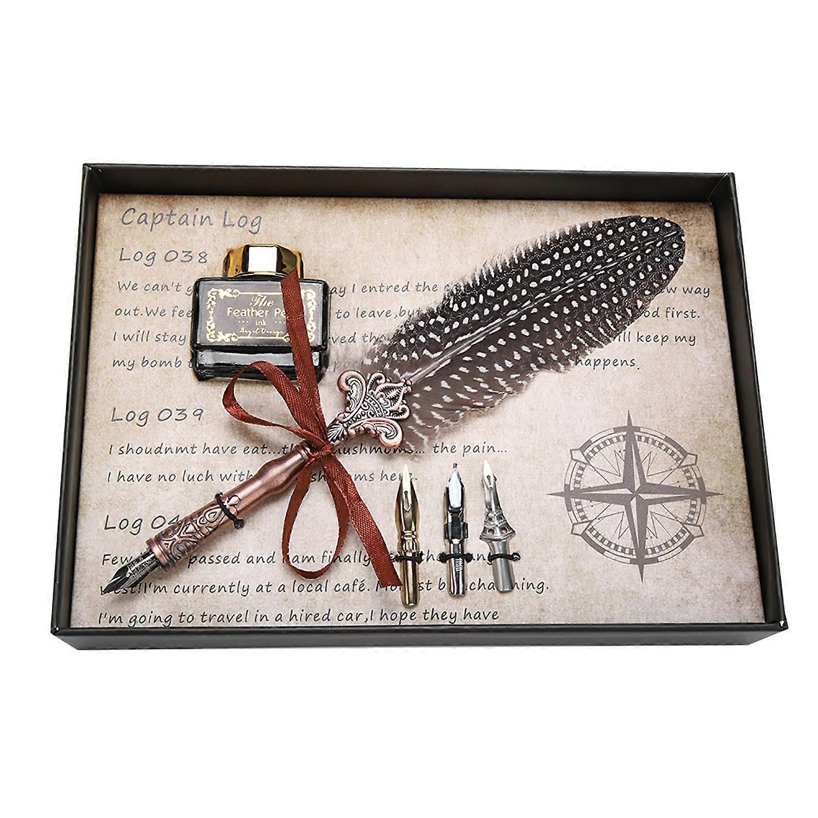 Retro klassisk reservoarpenna fjäder dopppenna bläckflaska set brevpapper presentfödelsedagsask svart