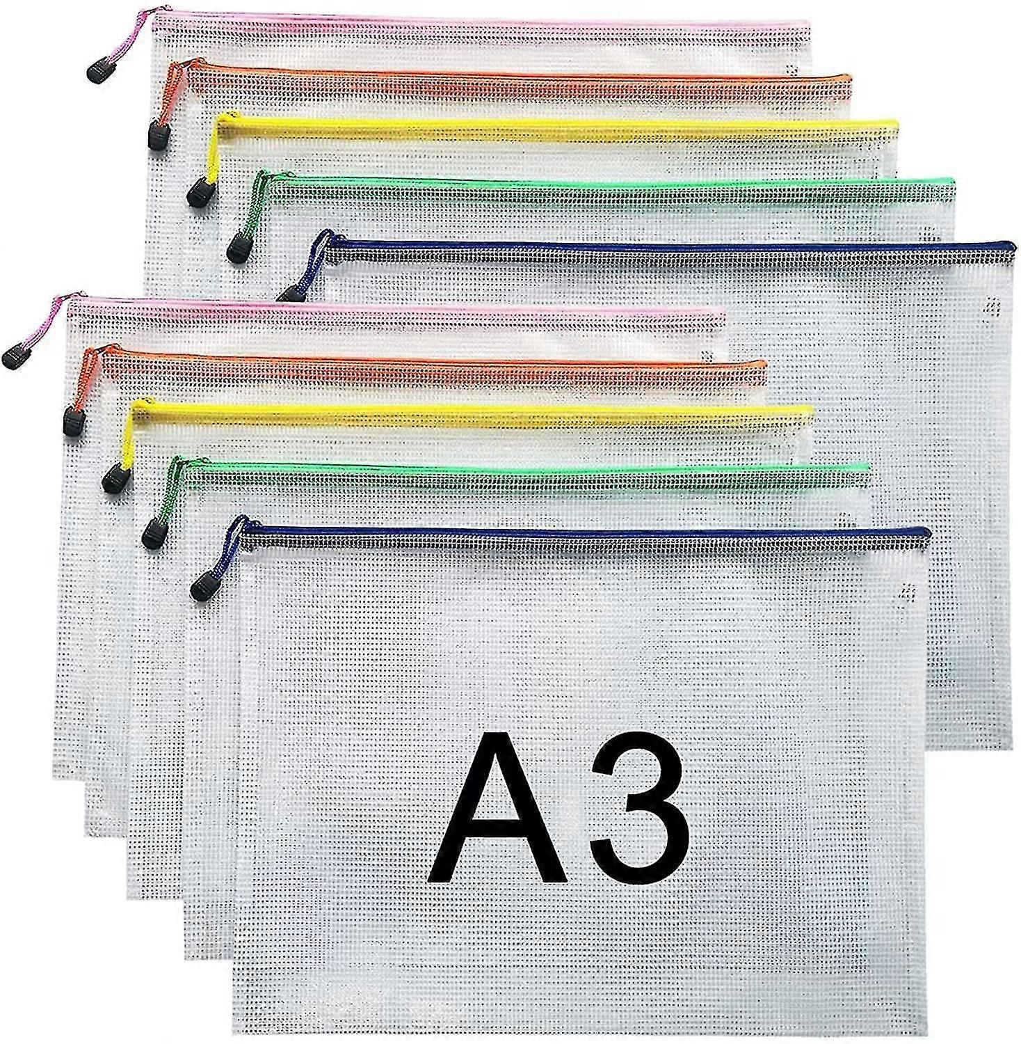 10pcs A3 Document Folder File Zipper Bags Plastic Wallets Folder