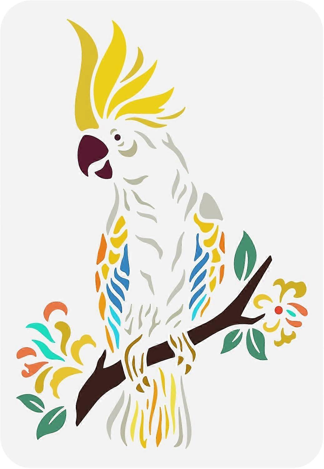 Cockatoo Stencil 8.3x11.7inch Reusable Cockatoo on Branches Pattern Drawing Template DIY Art Bird Parrot Animal Theme Stencil for Painting on Wall Woo