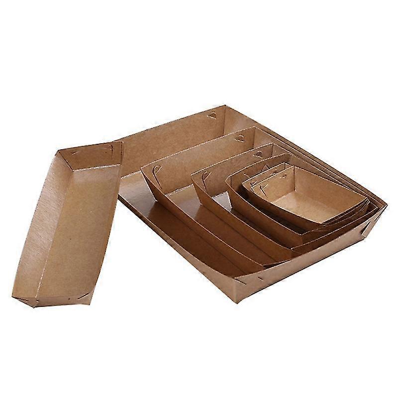 5 pcs disposable paper food serving tray kraft paper coating boat shape snack open box french fries chicken box (20 x 6 x 3cm)