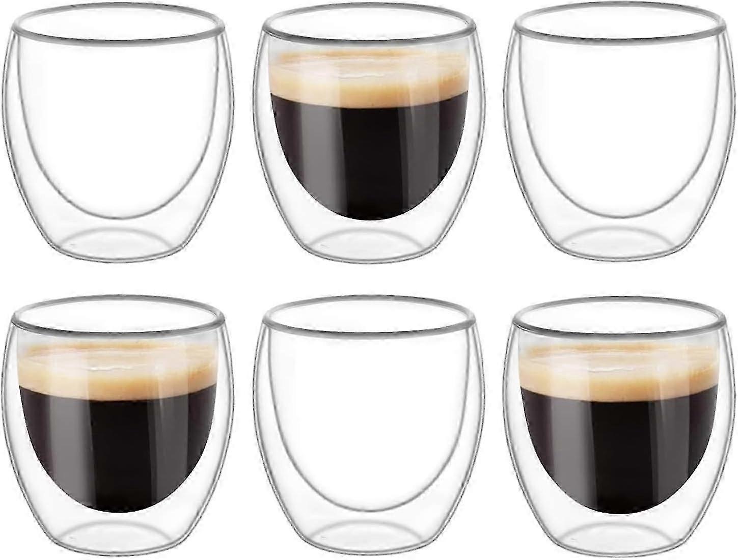 6PCS Double Walled Cups Glasses Mugs,Clear Double-Walled Coffee Cups,Double-Walled, Cappuccino,Latte and  Insulated(80ml)-Yvan