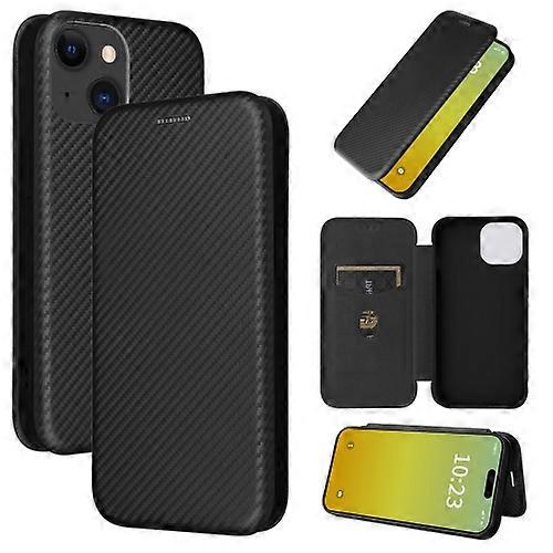 För iPhone 15 Kolfiber Textur Flip Läder Mobiltelefonfodral