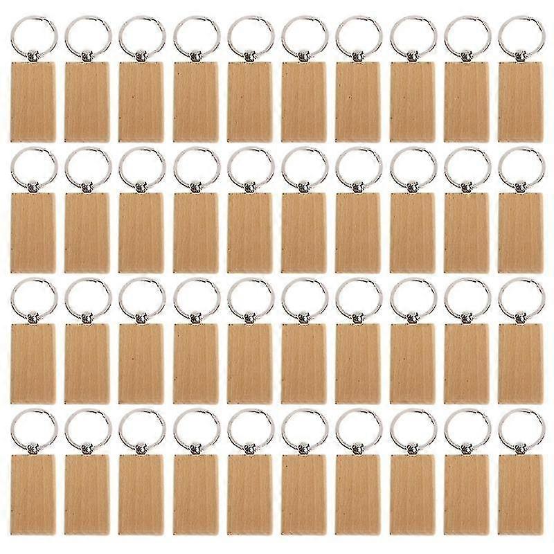 40pcs Blank Rectangle Wooden Key Chain Diy Wood Keychains Key Tags