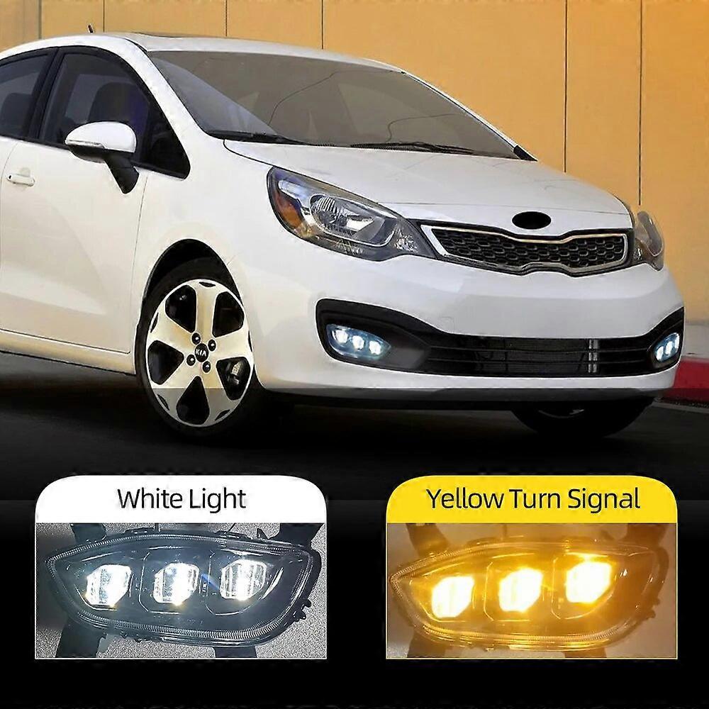 CSCSNL 2Pcs For KIA RIO 2012 2013 2014 2015 Car Daytime Running Light Fog light Lamp LED DRL With yellow turn signal