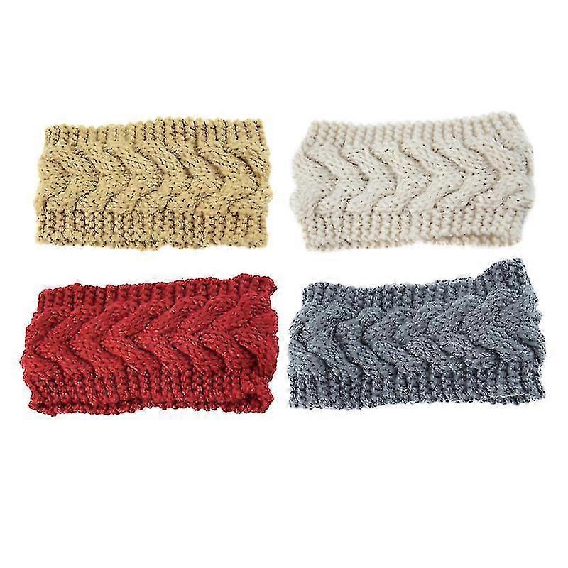 4 יח'ס סרוג טורבן סרט ראש חם מגושם סרוג כיסוי ראש עוטף מחממי אוזניים סרוגים תבנית שיער הלהקה סרוגה סרט שיער כובע לחורף (אדום + בז ' + גמל