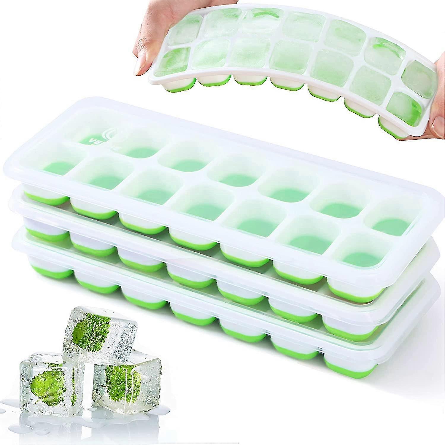 Ice Cube Trays, 3 Pack Reusable Silicone 14-ice Cube Tray With Spill-resistant