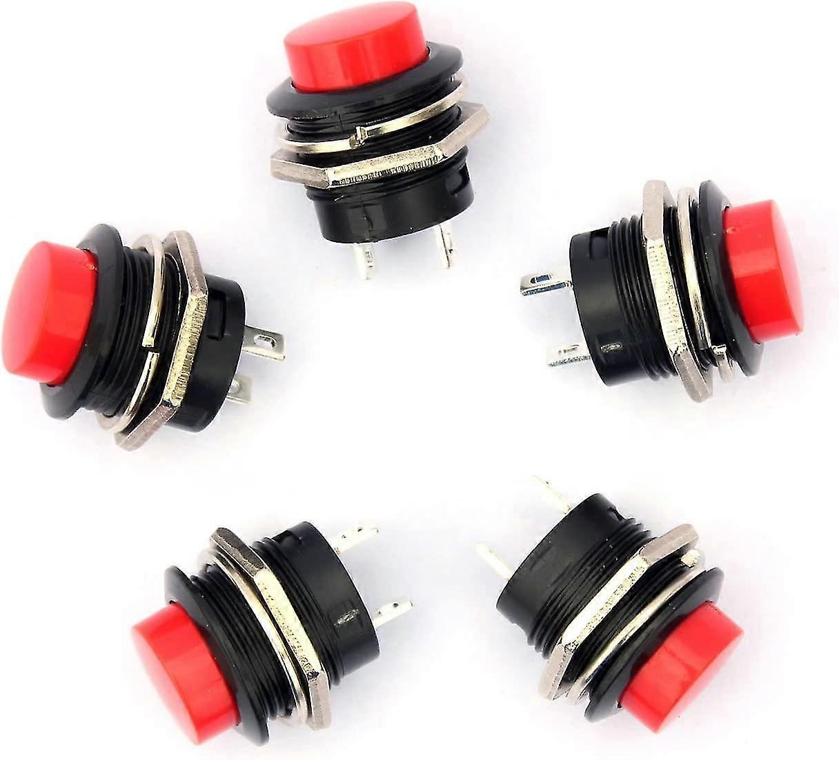 Button Switch Self-resetting 16mm Button Switch Power Button Round Without Lock 2 Feet (5pcs, Red)