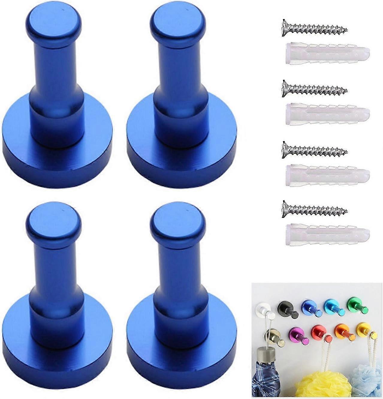 4 pcs Colorful Wall Hooks Coat Hooks for Coat Hanger Bag Hat Accessory (Blue)