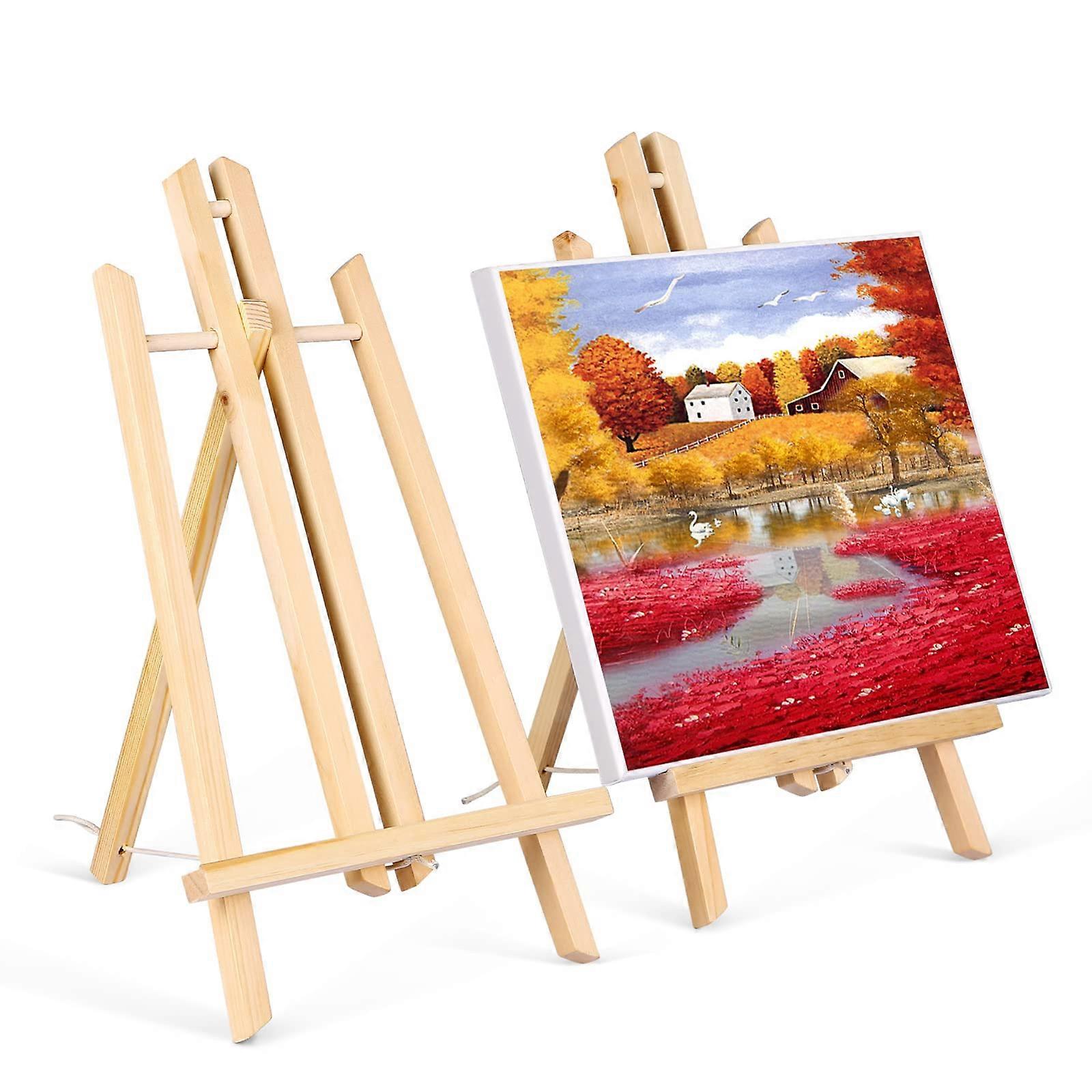 Easels, 2 pieces wooden easel, 40cm picture stand made of solid wood, display/table easel, foldable and space-saving, decorative stand, children's eas