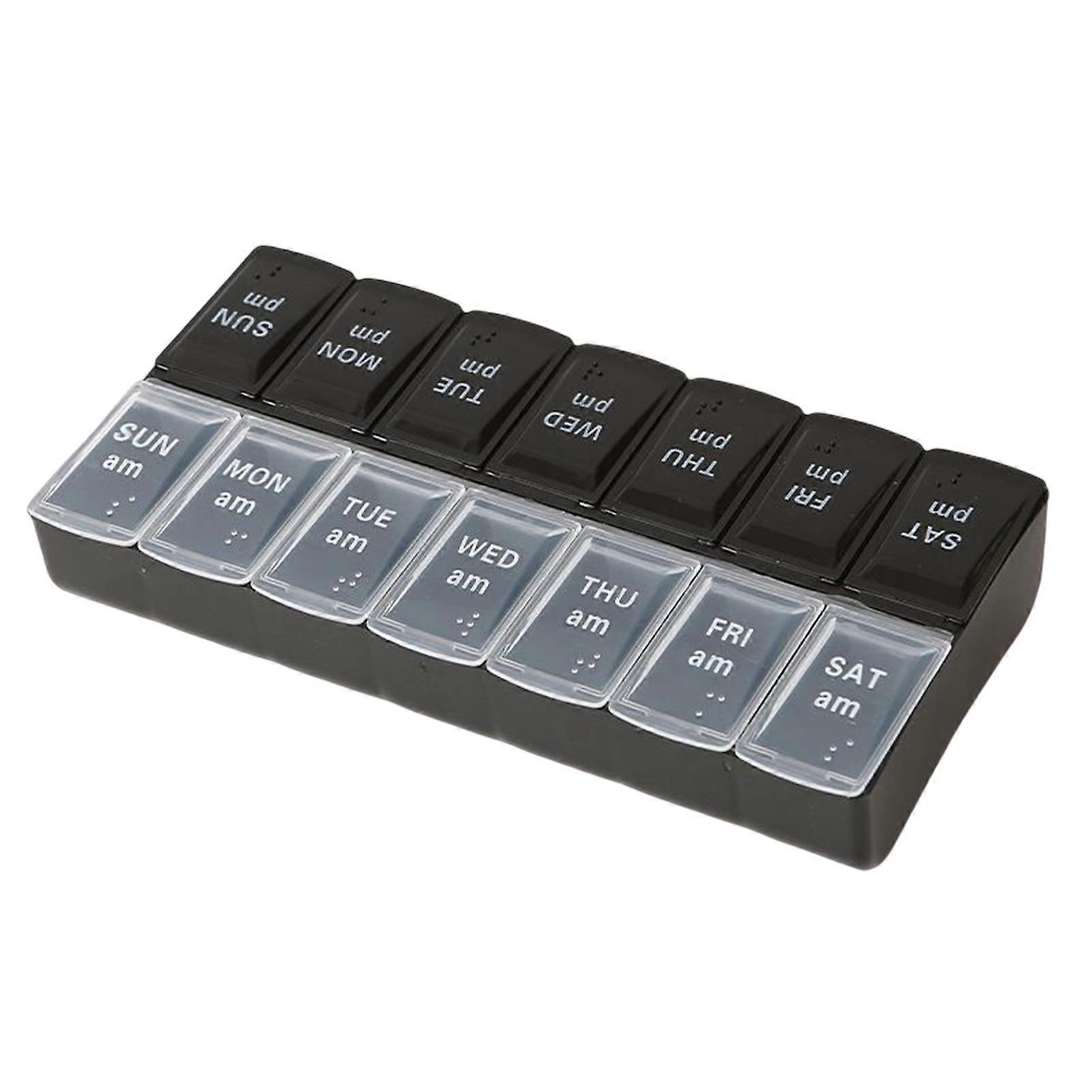 Pill Organizer with Letters Double Rows 14 Grids Independent Lid Sealing Moisture-proof 7 Days Weekly Tablet Box Home Supply KAESI