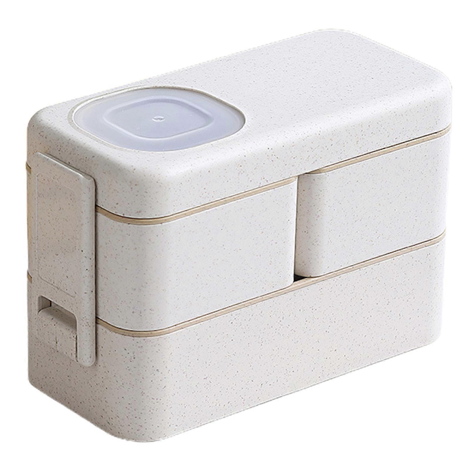 Leak-proof Bento Lunch Box with 3 Compartments Double Layer Buckle Closure Microwave Safe Stackable Salad Box for Kids Adults KAESI