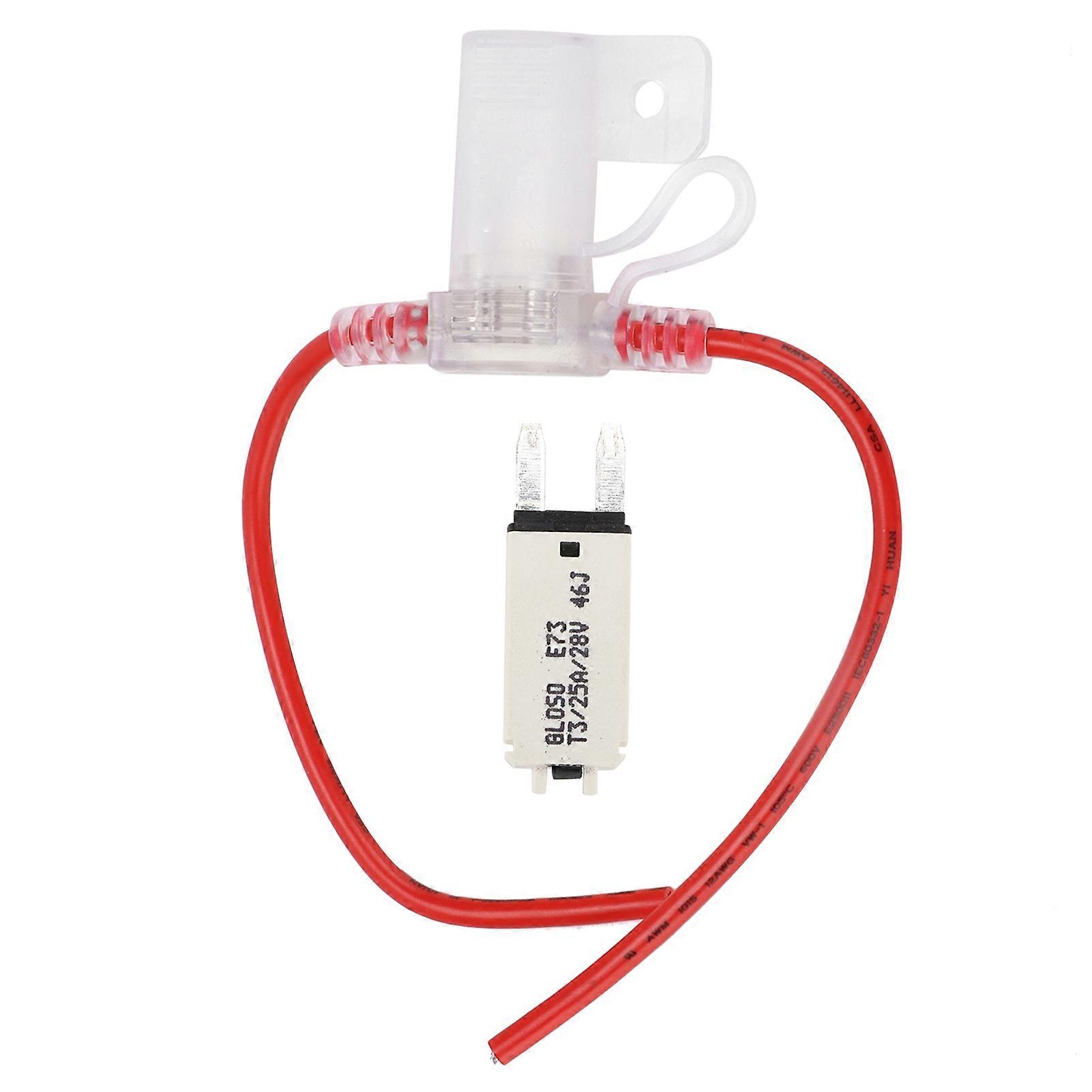 Fuse Holder with T3 Manual Reset Fuse Wire 25Amp 12AWG 32V Waterproof Clear Shell for Trucks RV Yacht