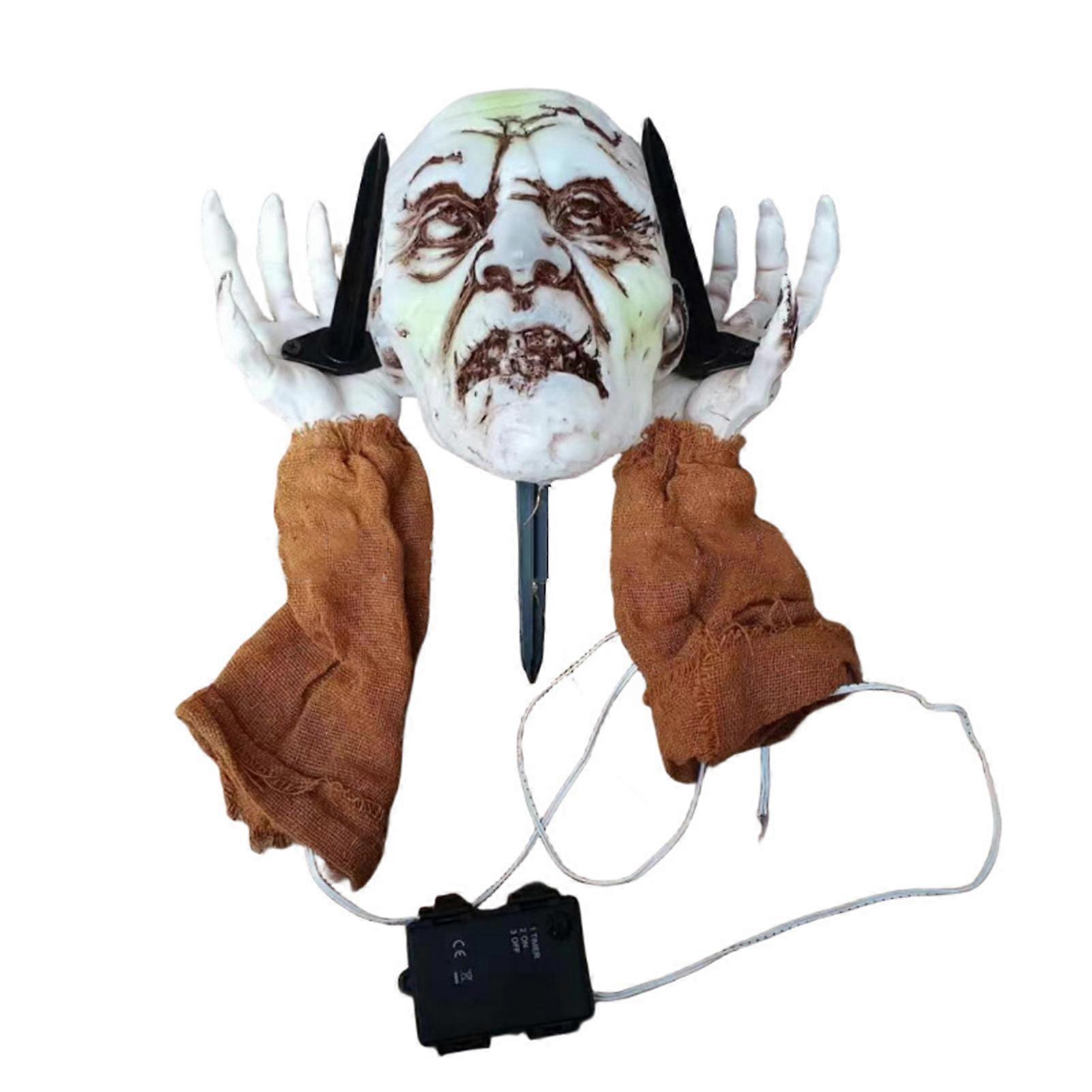 Halloween Lighted Zombie Ornament Realistic Skull Arm Set Light-up Corpse Prop Ground Stake for Yard Garden Lawn Graveyard Decor