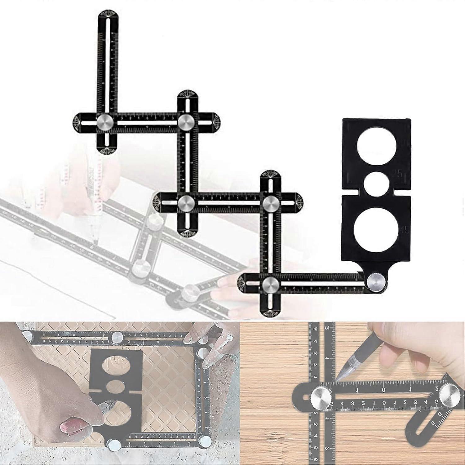 Template Tool, angle jig, multi-angle measuring ruler, 6-sided aluminum alloy angle jig tool, multi-angle ruler, with tile positioning ruler