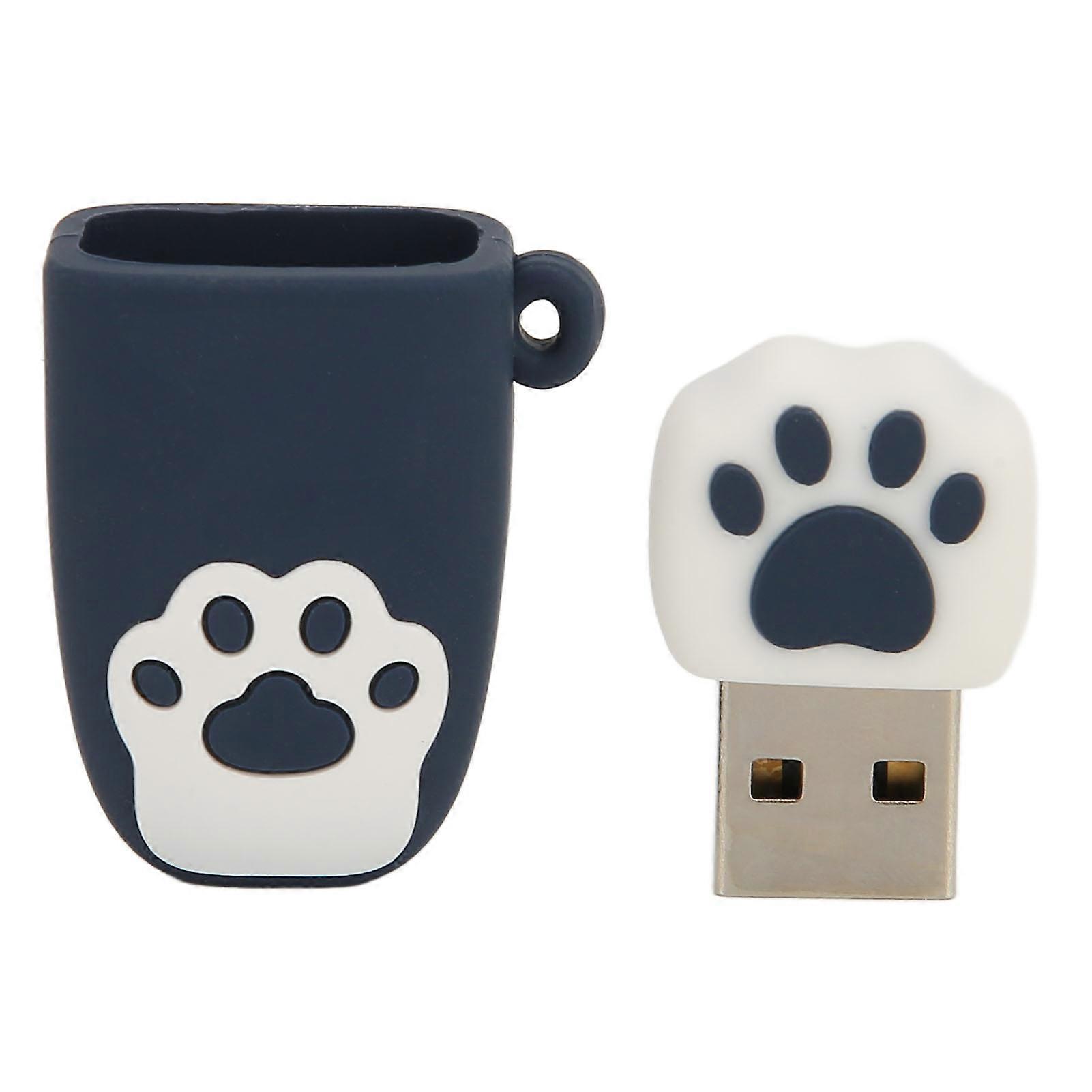 U Disk USB2.0 Hot Swap Cat Paw Shape Cartoon Style Portable Vibration Resistant Flash Drive for Win for OS X Dark Blue 128G