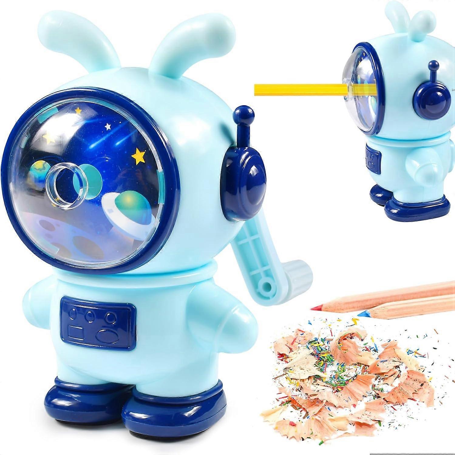 Pencil Sharpener, Hand Crank Pencil Sharpener, Manual Pencil Sharpener, Pencil Sharpener with Container for Kids, Blue Space Rabbit, for Schools, Offi