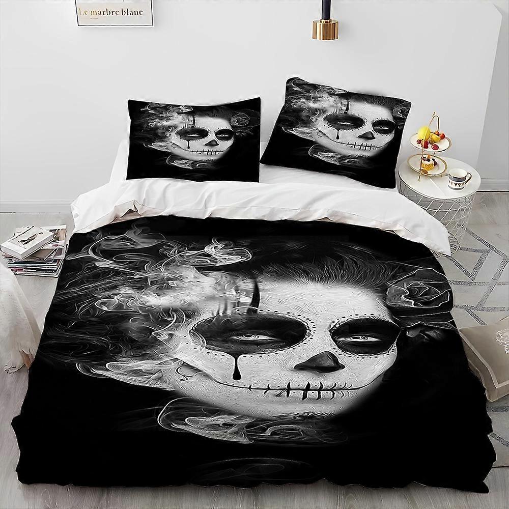 y506 Lençóis 3D Horror Gótico Feminino Crânio Dead Girl Edredom Conjunto de Cama, Capa de Edredão Conjunto de Cama Capa de Colcha Fronha, Queen Size Conjunto de Cama Sh