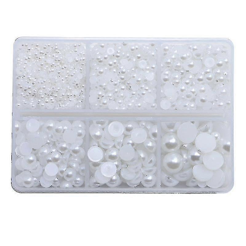 3000pcs Mix 6 Sizes 2mm-8mm White Pearls Half Round Flatback Semi Pearls
