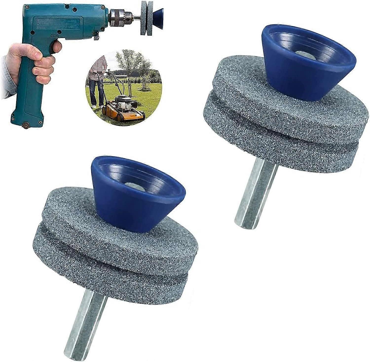 2 double-layer lawn mower blade sharpeners, wear-resistant lawn mower blade sharpener suitable for most electric drills or hand drills