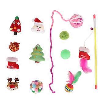 12PCS Christmas Cat Leker Lindre kjedsomhet Interaktiv Pet Cat Assorted Leker med fjær for kattunge