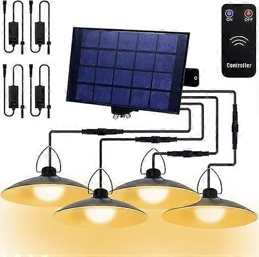 ضوء السقيفة الشمسية 4 رؤساء ، ضوء قلادة الشمسية ضوء الأمن داخلي وخارجي IP65 مقاوم للماء ، ضوء قلادة الشرفة الشمسية ضوء الطاقة الشمسية التحكم عن بعد 