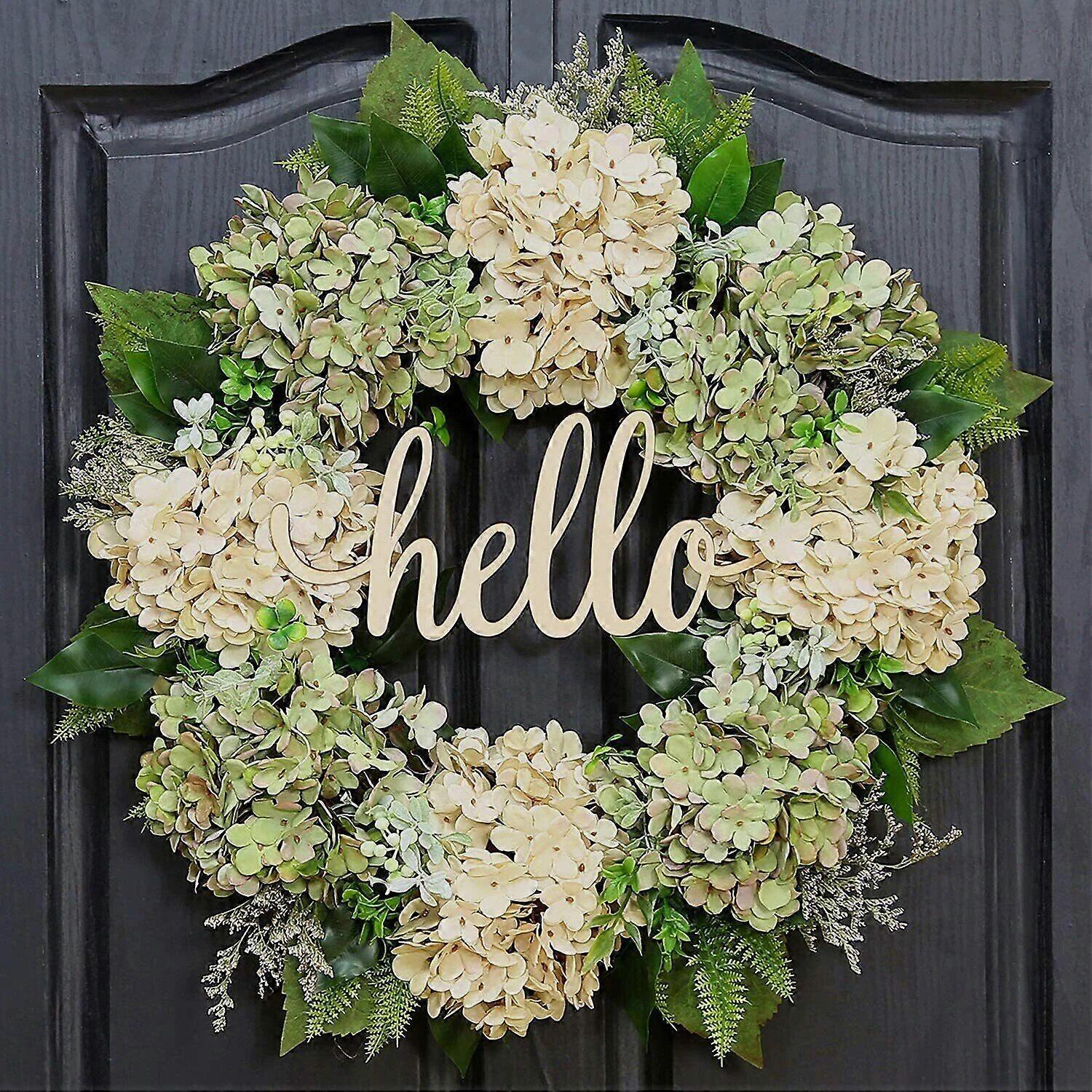 Artificial Green Hydrangea Wreath Hello Door Display Window Wedding Garland Deco