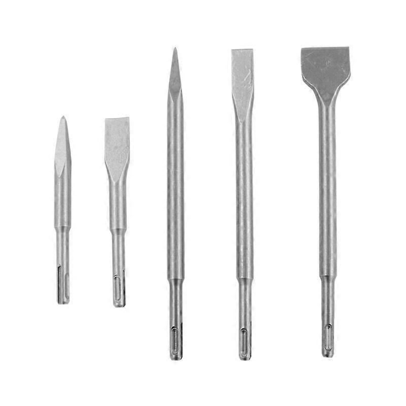 SDS Plus Chisels, Set of 5 Chisels with 2 Pointed Chisels and 3 Flat Chisels, Tile Chisel Wide Chisel Drilling Tool for Concrete Tile Building Block