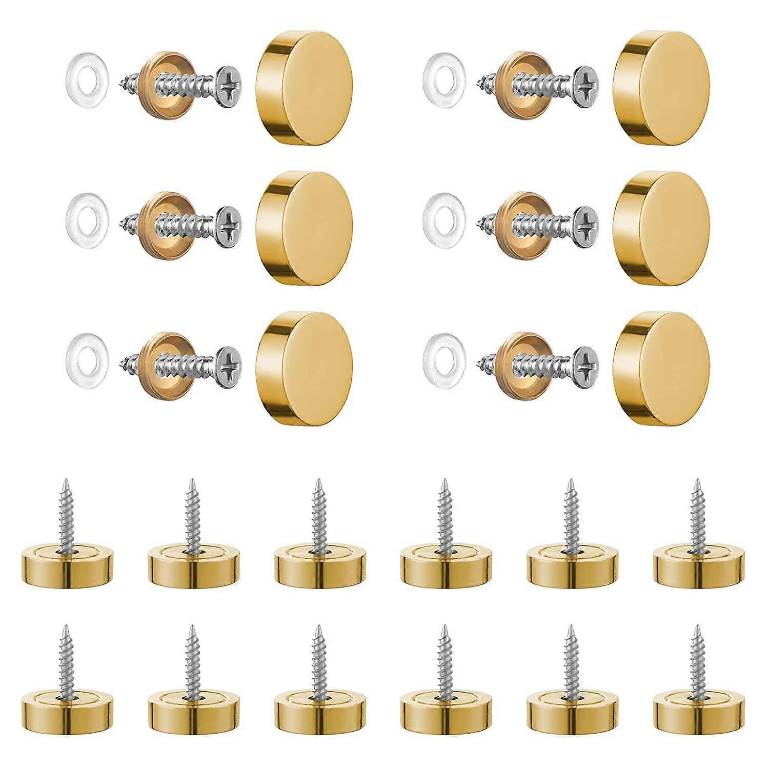 20 stk 14mm spejlskruer, skruelåg i børstet rustfrit stål med dekorativ hætte til spejle, borde, badeplader, skabe, glaspaneler (guld)
