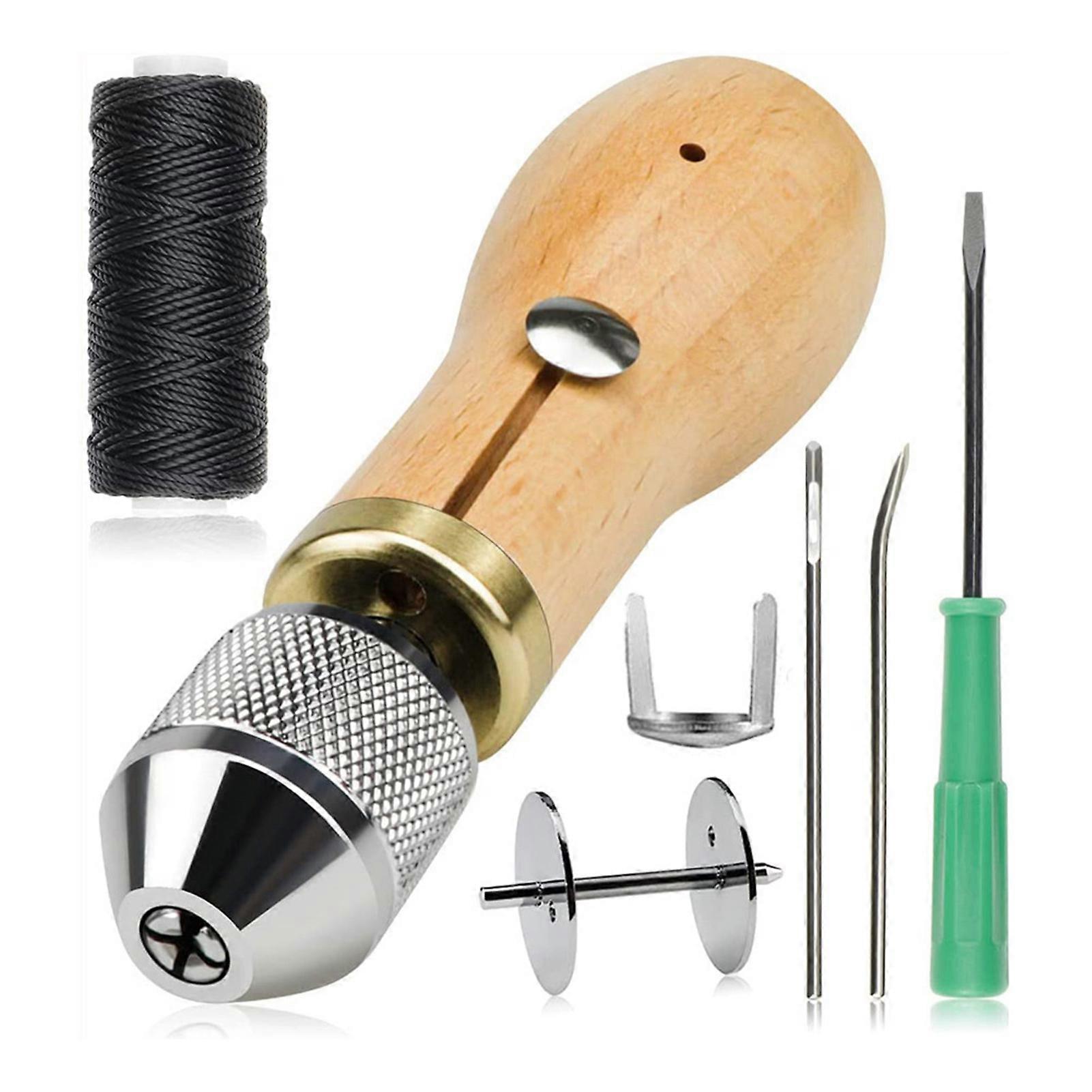 Portable Hand Sewing Awl Kit with Copper Handle Repair Tool for Handmade Leather Sewing Tools