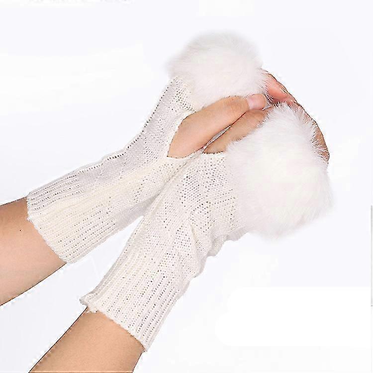 Warm Knitted Fur Half Finger Gloves for Autumn Winter