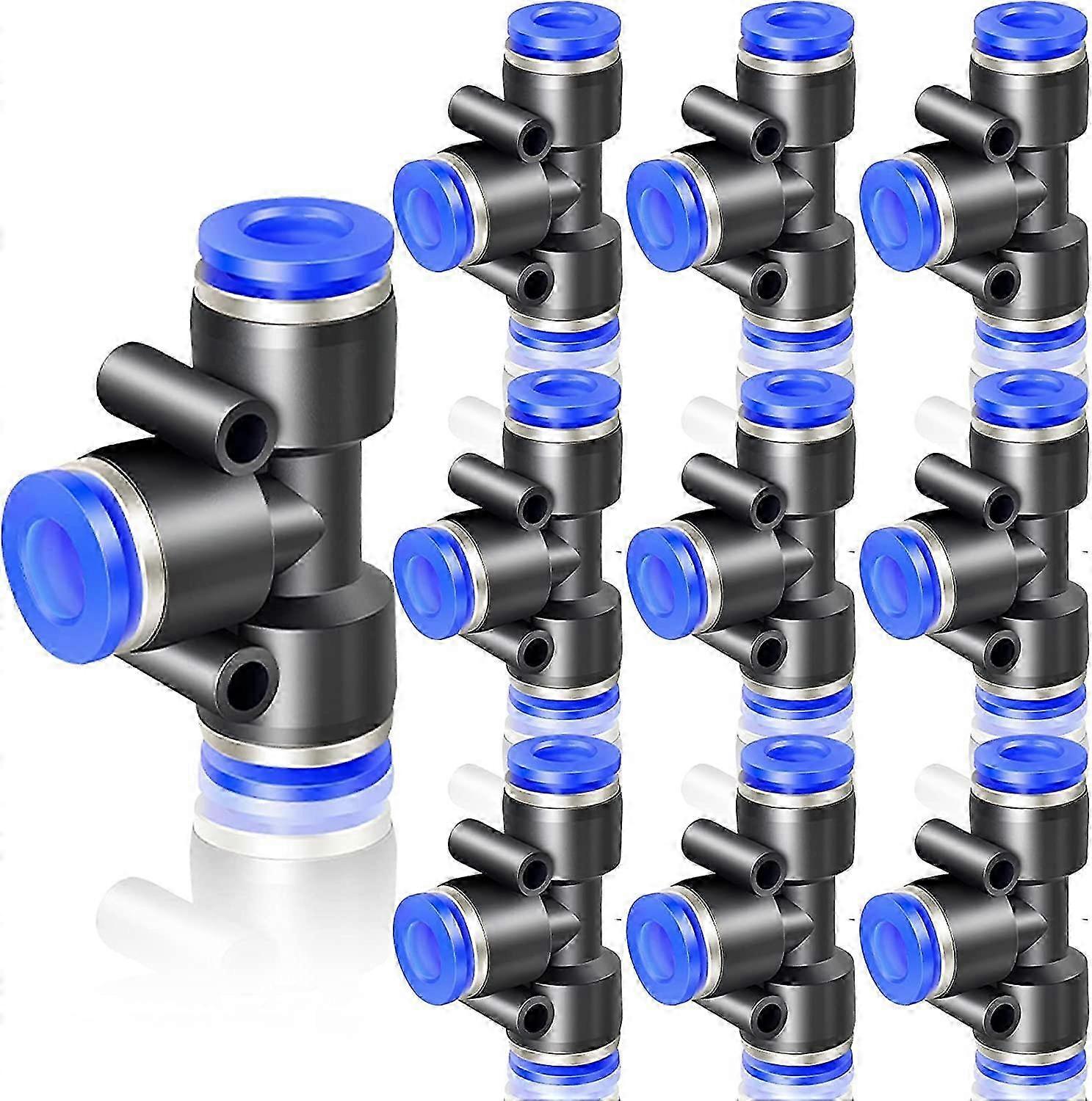 10 Pcs Blue 4mm OD 3-Way Tee Push To Connect Fittings (PE-4)