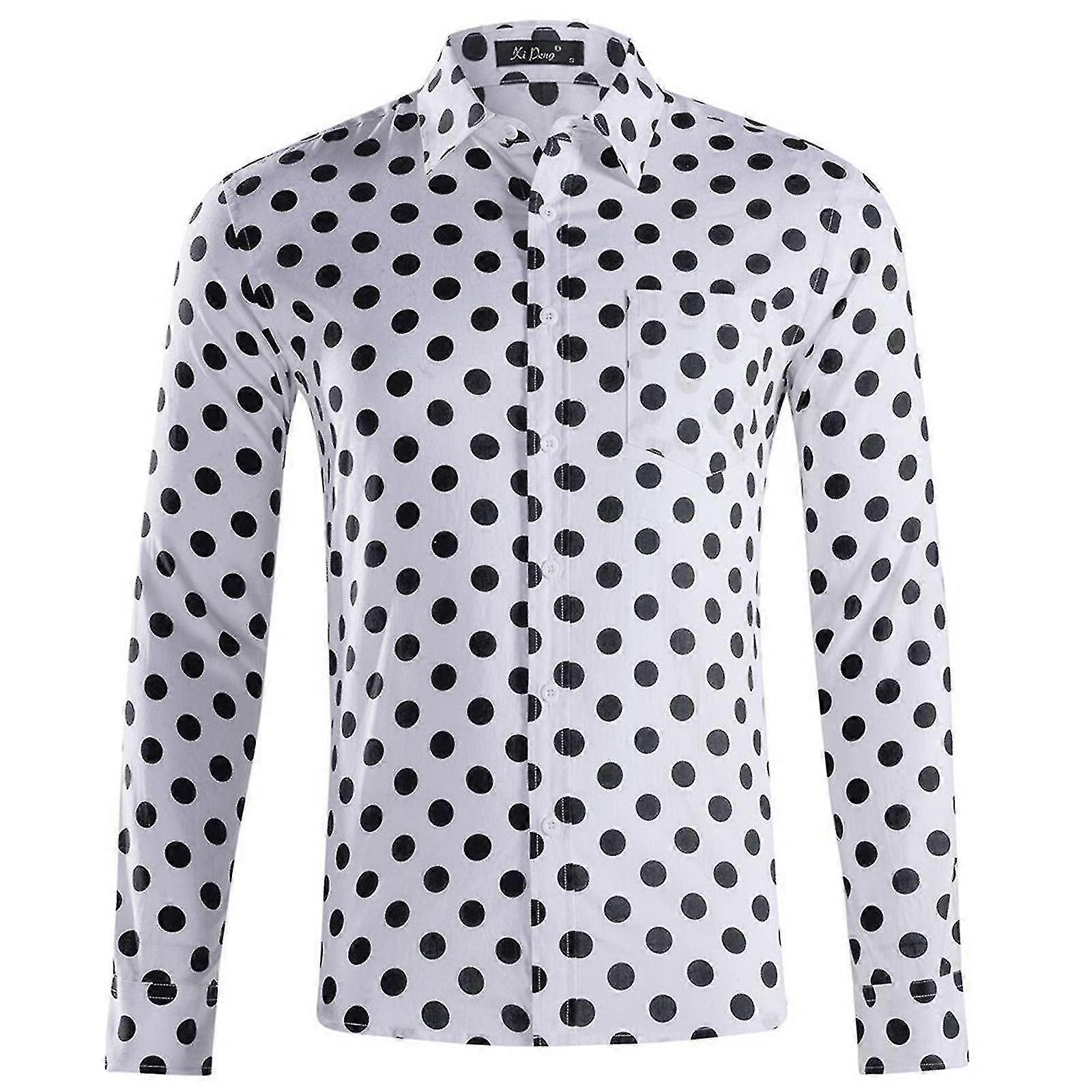 Ανδρικό Polka Dot τυπωμένο μακρυμάνικο πουκάμισο κουμπί επίσημο casual πουκάμισο