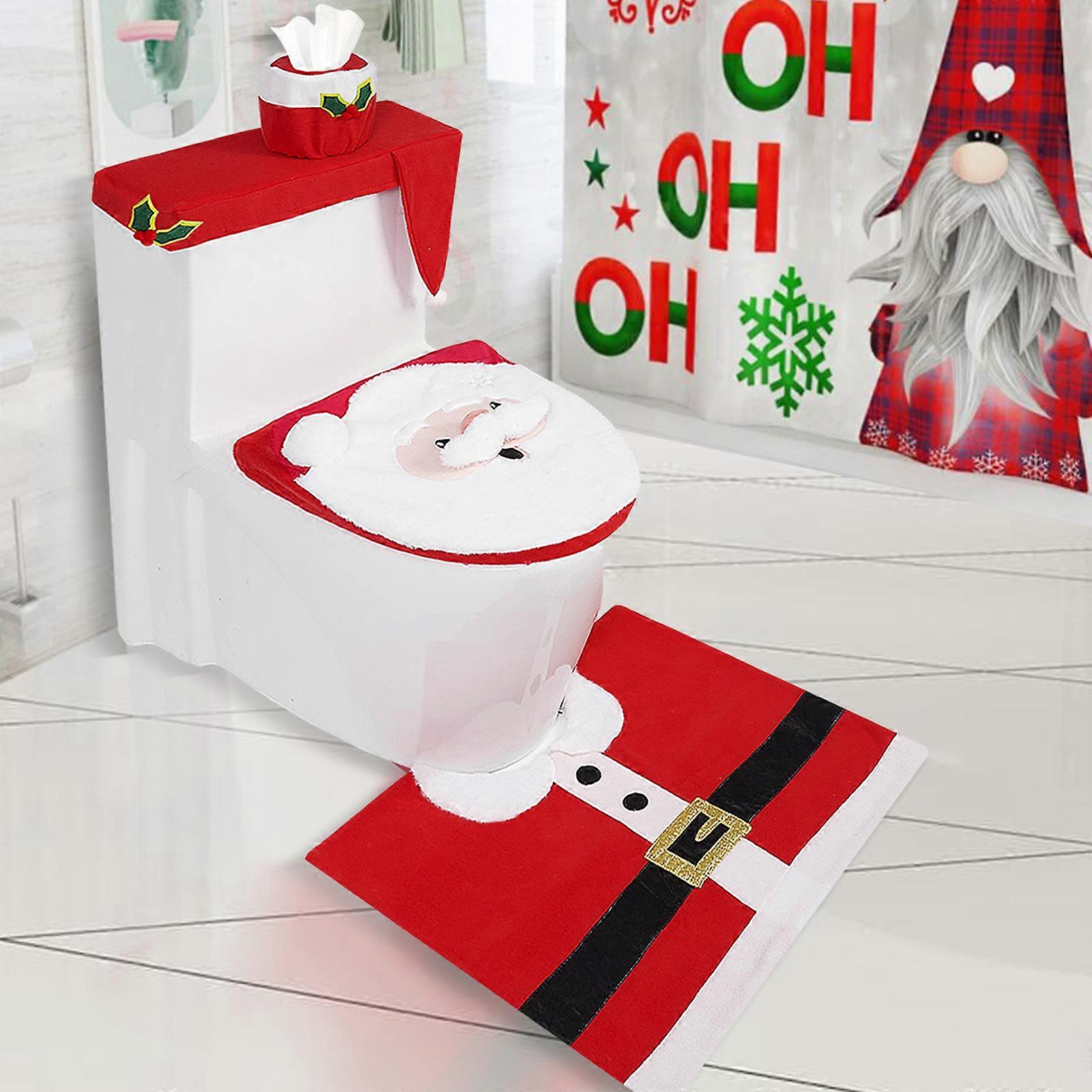 3D μύτη Santa τουαλέτα κάλυμμα καθισμάτων και χαλί που διασκέδαση χριστουγεννιάτικα στολίδια μπάνιο σύνολο 4 τεμάχια