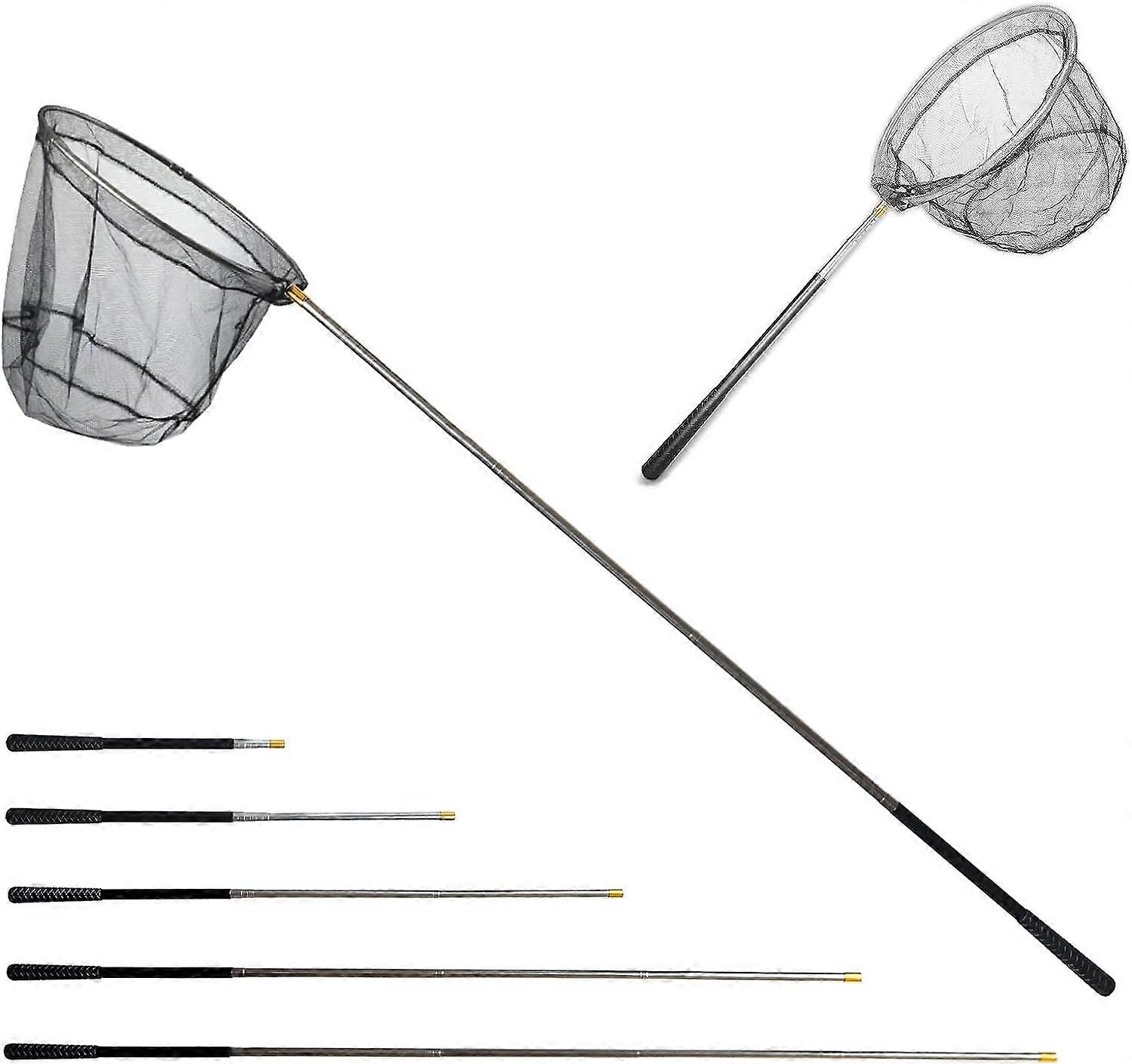 Foldable Fishing Landing Net, 150cm Long Telescopic Handle, 4 Section Aluminum Alloy Pole/Triangular Nylon Net for Carp Trout Shrimp Pond Fish Pond