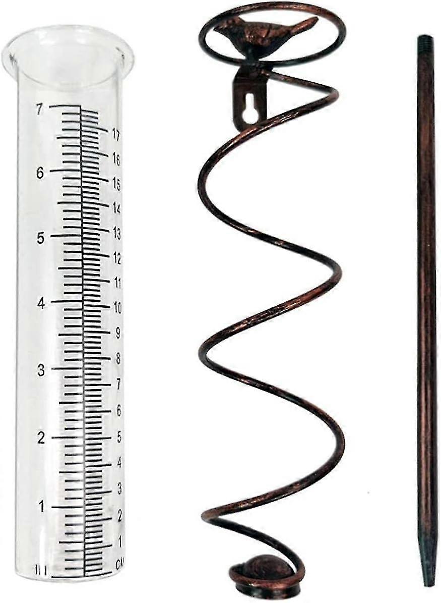 مقياس المطر الزخرفية ، أنبوب زجاجي معدني حلزوني مع تمثال الطيور ، مقاوم للماء والغبار