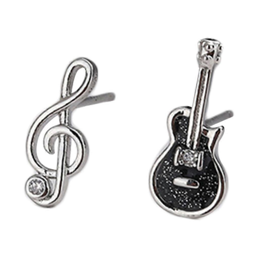 Asymmetrical Guitar Music-Note Stud Earring Zirconia Statement Earring Stud