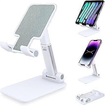 (White)Phone Stand, Foldable Tablet Stand Mobile Phone Holder for Desktop Compatible with Samsung iPad Mini iPhone All Smartphone Smartphones