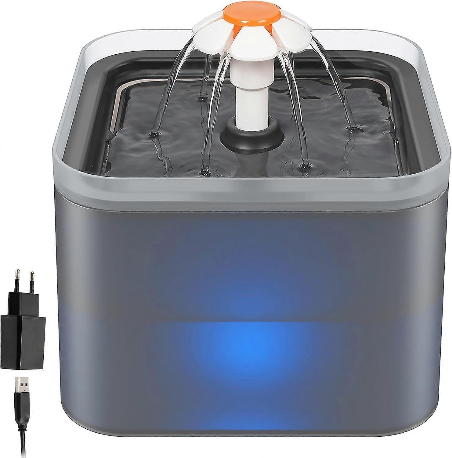 Cat Dog Water Fountain 2L, Grey, Quiet Cat Water Dispenser with Replaceable Filter