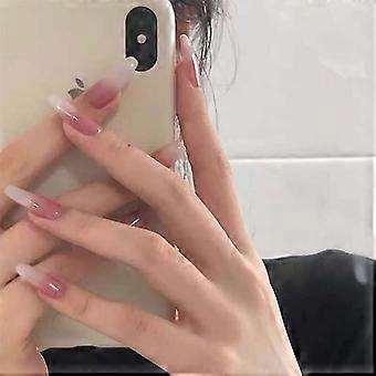 24pcs Milky White Pink Gradients Long Ballet Nail Stick False Nails
